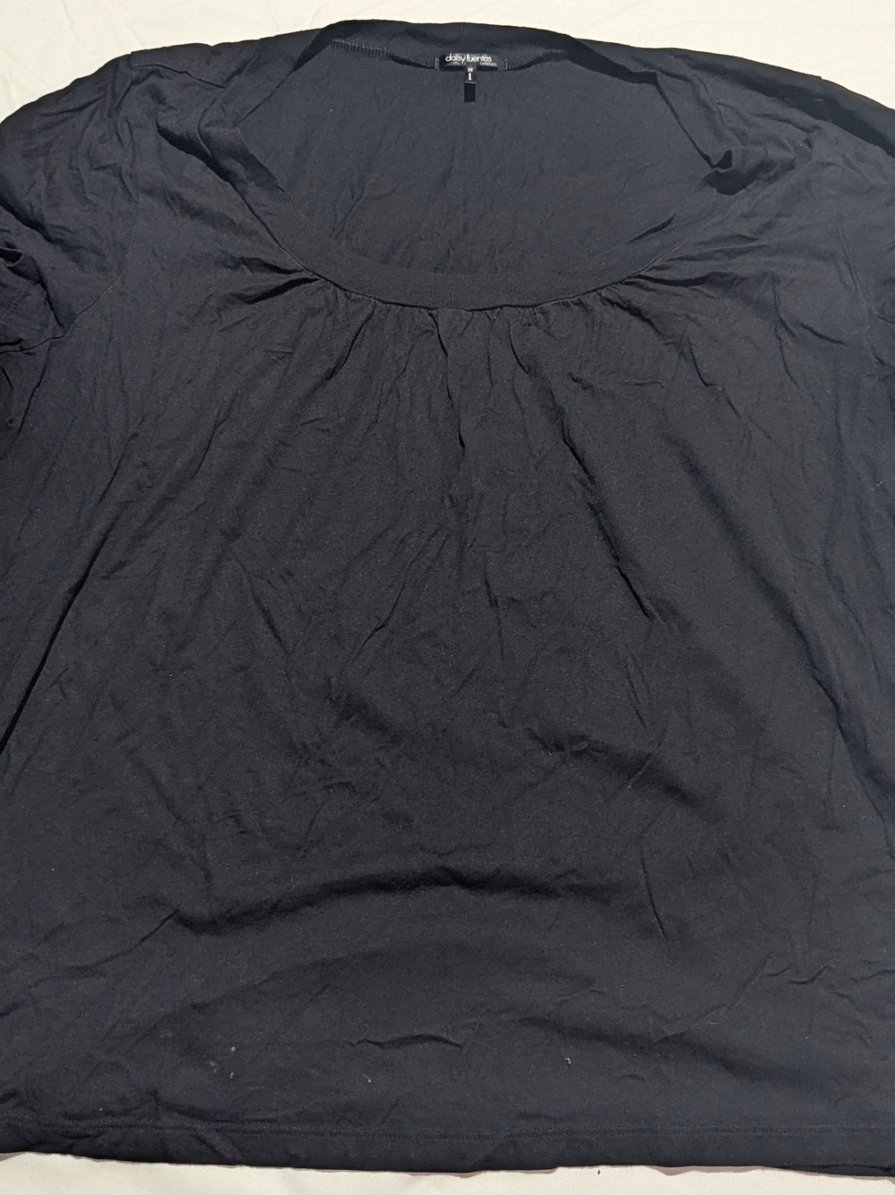 Daisy Fuentes Black Scoop Neck Short Sleeve Top with Front Gather